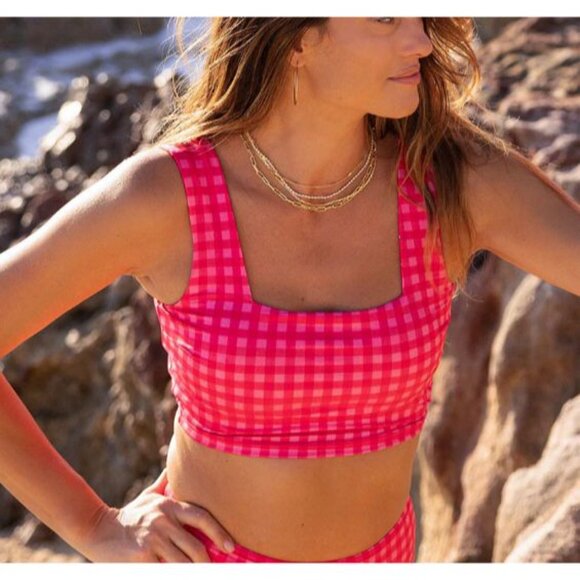 Albion Gingham Olivia Pink Bikini Set Size Medium with Small Top Cheeky Crop - Picture 5 of 6